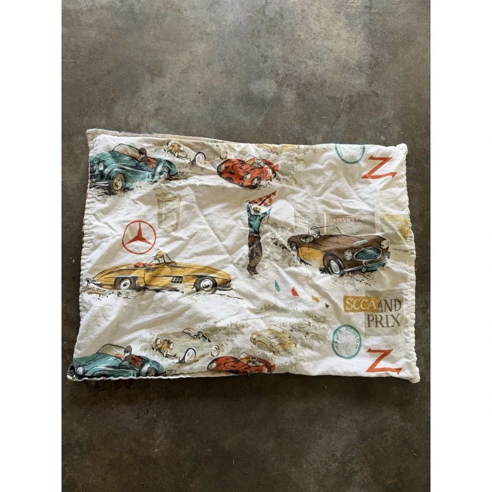 Vtg Racing Bedspread Twin(2) Porsche SCCA & Grand Prix Corvette Alfa Romeo 1960s